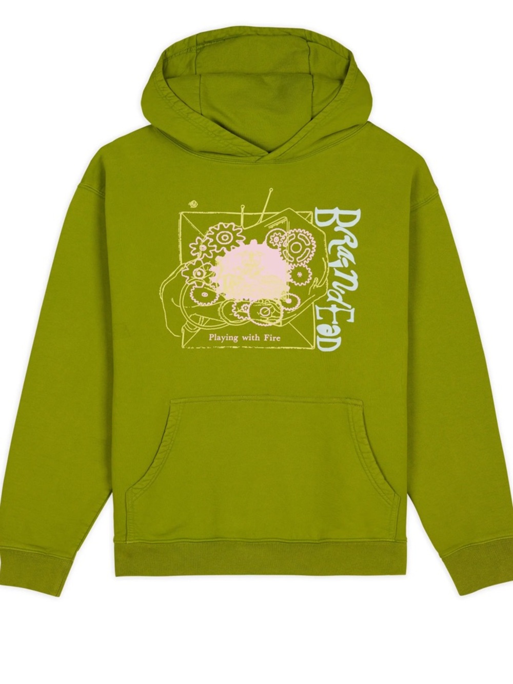 Brain Dead Playing With Fire Olive Green Graphic Hoodie Sweatshirt Small